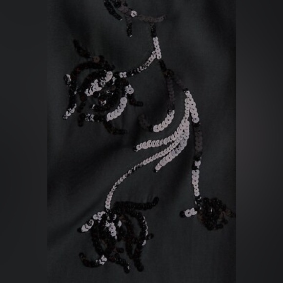 H&M black embellished sequin floral design mesh organza lined midi skirt - Picture 2 of 4